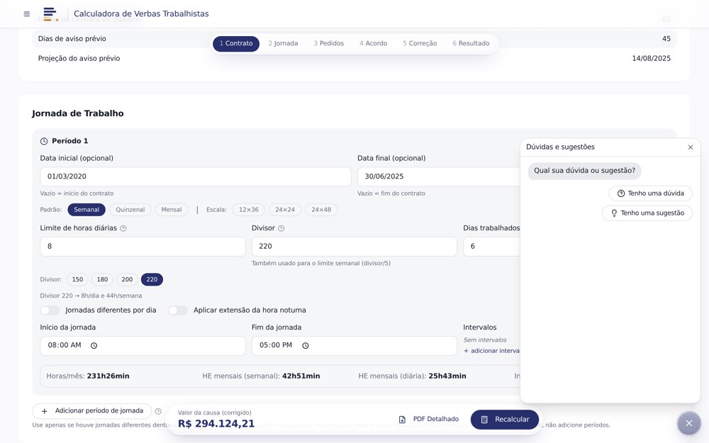 Tela da Calculadora de Verbas Trabalhistas: Um assistente dentro do sistema