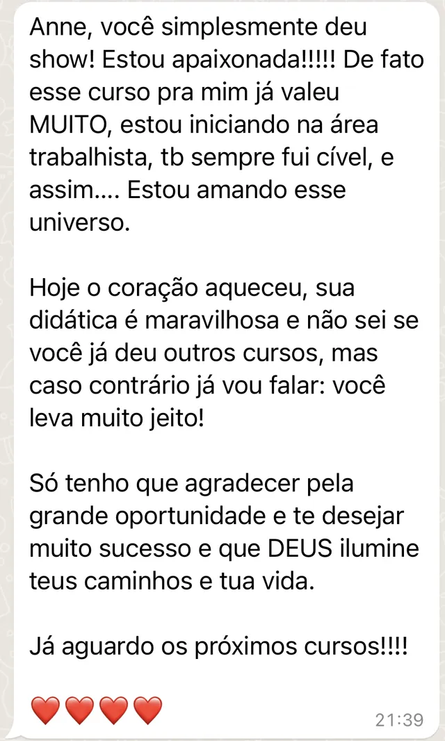 Print de mensagem recebida pela Anne, com o nome ocultado