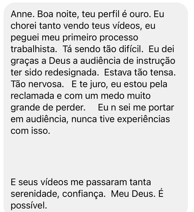Print de mensagem recebida pela Anne, com o nome ocultado