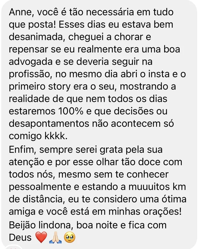 Print de mensagem recebida pela Anne, com o nome ocultado