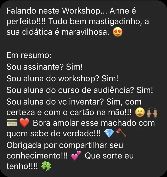 Print de mensagem recebida pela Anne, com o nome ocultado