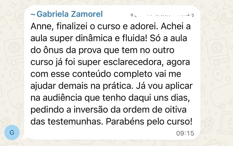 Depoimento de aluna: finalizou o curso e vai aplicar na próxima audiência