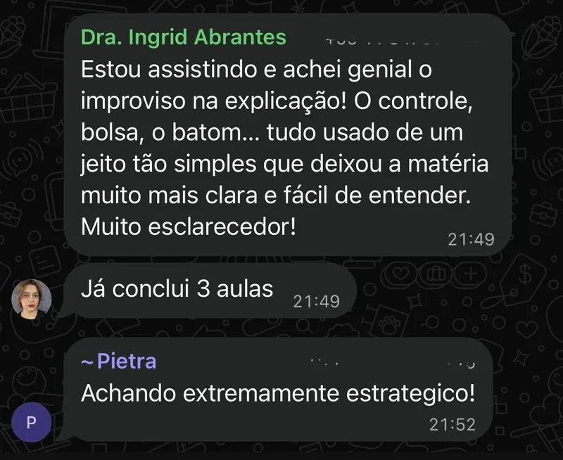 Depoimentos de alunas: explicação clara e estratégica