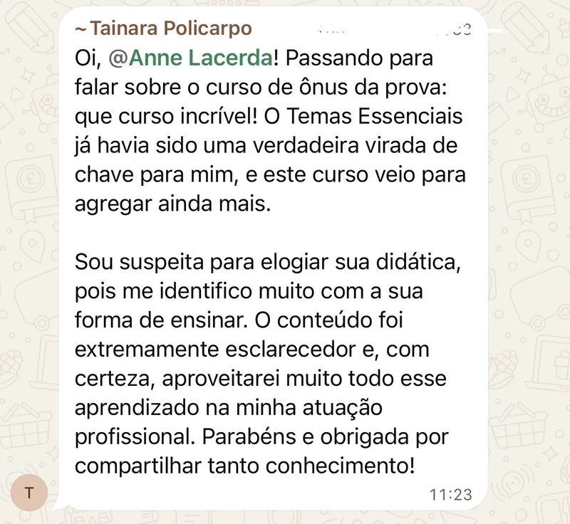 Depoimento de aluna: curso incrível, conteúdo extremamente esclarecedor